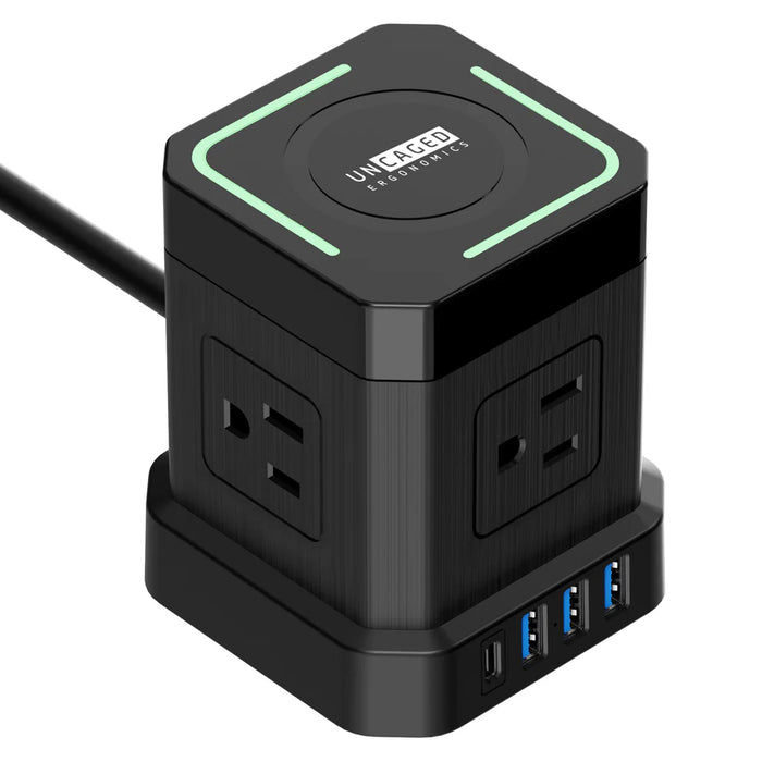 uncaged Ergonomics Cube Surge Protector wireless Power Strip with USB Ports 10ft Cable