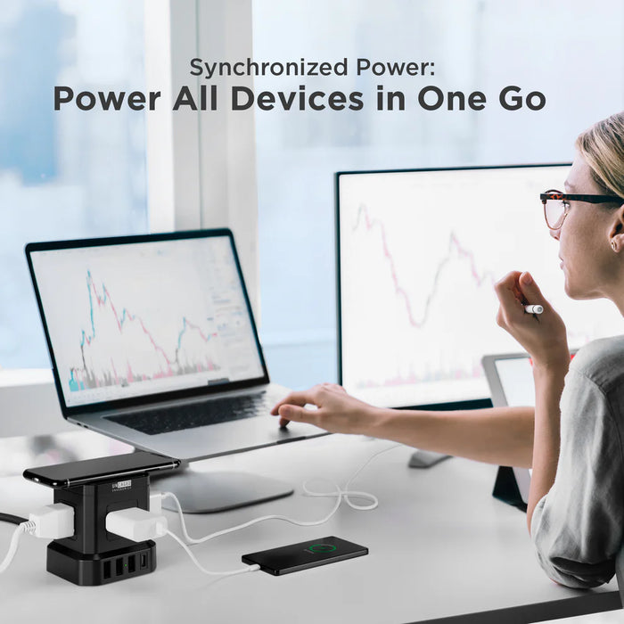 uncaged Ergonomics Cube Surge Protector wireless Power Strip with USB Ports 10ft Cable